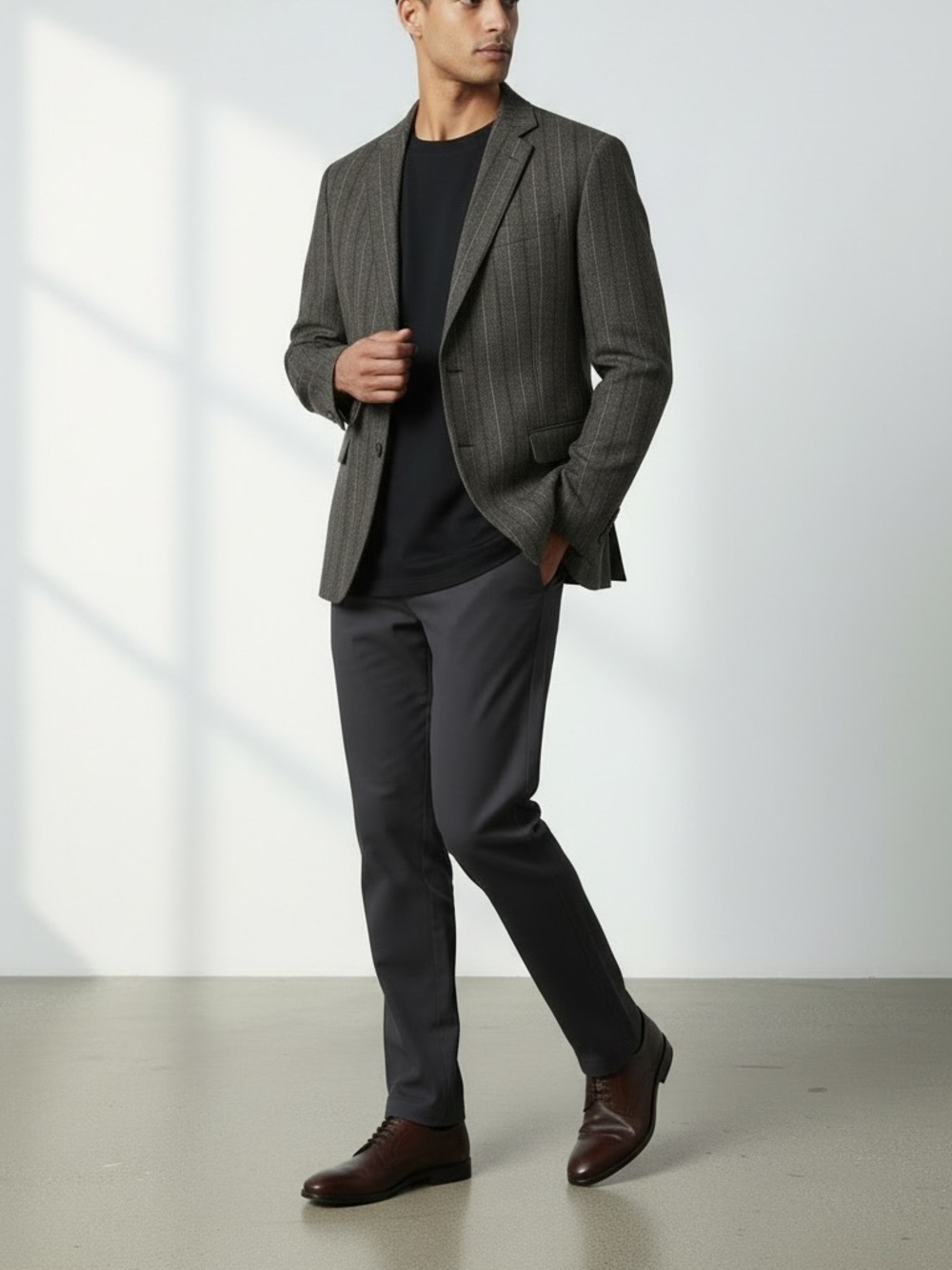 John Varvatos Brown Pinstripe Suit Jacket